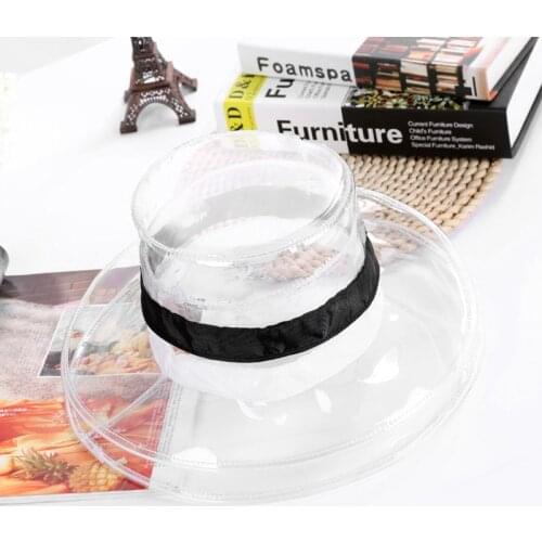 Women Men Summer Flat Transparent PVC Bucket Cap Waterproof Wide Brim Hip Hop Photography Foldable Breathable Fisherman Rain Hat