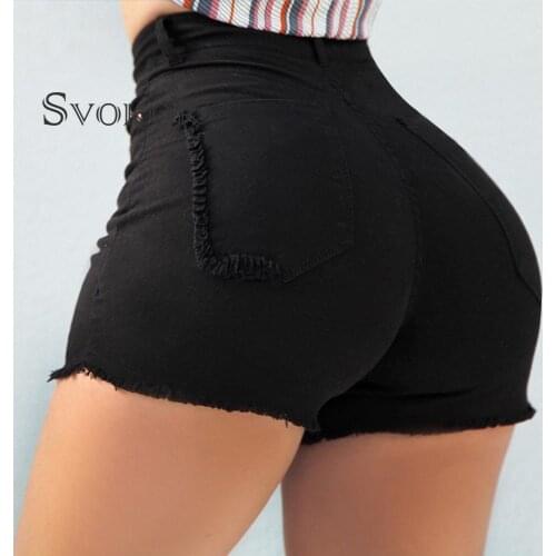 SVOKOR Women Shorts Stretchy High Waist Jean Shorts Summer 2021 Casual Fashion Sweat Tight Shorts Pocket Ladies Hotpants Shorts