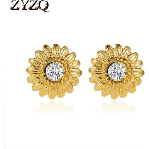 ZYZQ Romantic Daisy Flower Stud Earrings Fashion Rose Gold Japanese&Korean Stylish All-Matched Accessories Wholesale Lots&Bulk