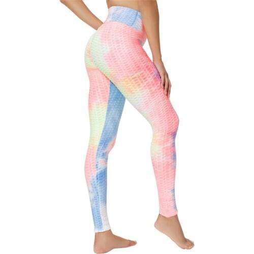 Yoga Pants Womens Yoga Fitness Pants Hip-lifting High-waist Leggings Ink Jacquard Tie-dye Bubble Yoga Pants XS S M L XL XXL