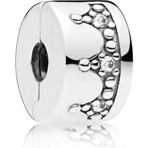 Authentic 925 Sterling Silver Bead Dazzling Crown Clip Charm Fit Fashion Women Pandora Bracelet Bangle Gift DIY Jewelry