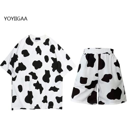 Cow Printed Summer Women Two Piece Sets New Fashion Female Tshirt Shorts Suits Casual Oversized Ladies Girls Tracksuit Outfits