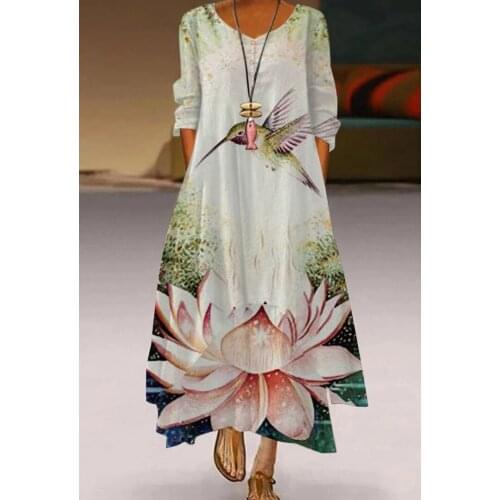 Zara Elegant Ladies Casual Party Print Sexy Women Fashion Long Dress Floral Dress Fashion Casual Dress Maxi mid-sleeve Dresses