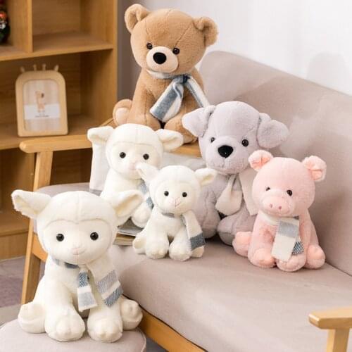 1pc 25/30/40CM Kawaii Bear&Dog&Sheep&Pig Plush Toy Soft Stuffed Cartoon Animal Wearing A Scarf Doll Birthday Gift For Children