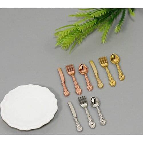 16Pcs Miniature Knife Fork Spoon Plate Tableware Dollhouse Kitchen Decoration Dollhouse Miniature Accessories