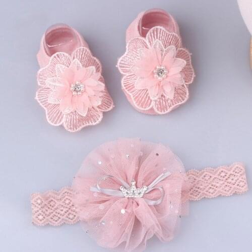 2Pcs/Set Cute Lace Flower Baby Headbands Socks Set Bow Crown Baby Girls Hairband Turban For Newborn Baby Hair Accessories