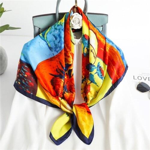 2021 luxury brand ladies spring and summer square scarf 90*90 shawl digital painted shawl van Gogh oil painting pashmina ladies