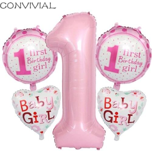 5Pcs 1st Baby Shower Birthday Balloons Pink Blue Number Foil Balloons Birthday Party Decorations Kid Baby Girl Boy Ballon Event