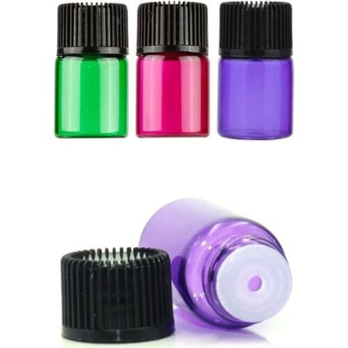 50pcs Perfume Sample 1ml 2ml 3ml 5ml Mini Colorful Glass Bottle with Orifice Reducer and Cap Small Essential Oil Vials