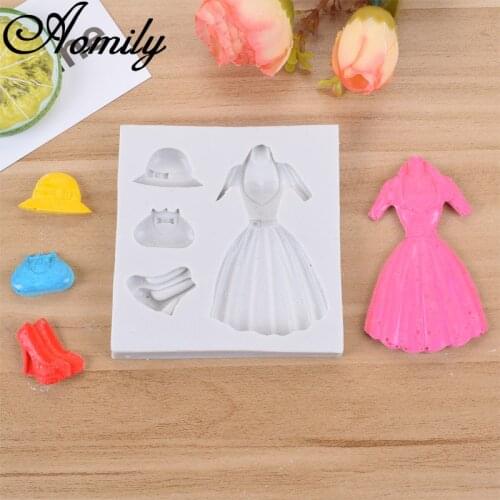 Aomily Skirt Hat Costume Silicone Mold Fondant Mold Chocolate Candy Mould DIY Cake Decoration Accessories Cake Decorating Tools