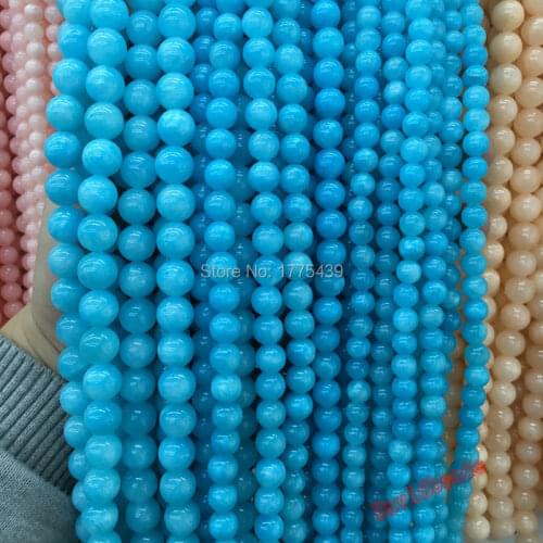 Free Shipping Round Smooth Blue Jadee Beads Jewelry Beads For Jewelry Making Diy Bracelet Strand 15"
