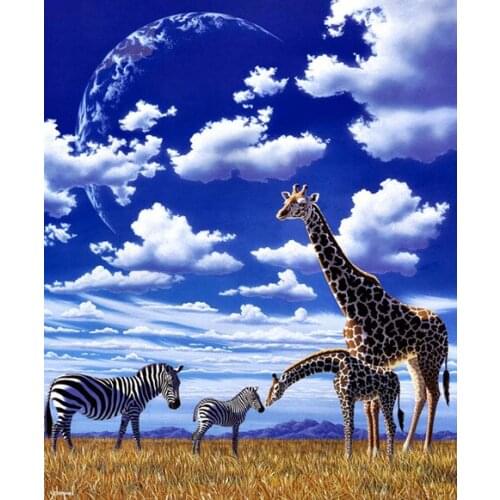 Free shipping cartoon animal giraffe zebra scenery oil painting canvas prints printed on canvas wall art decoration picture