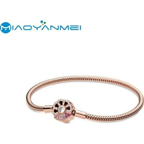 2020 Autumn New Women Birthday Gift Rose Gold Fan Buckle Snake Chain Bracelets 925 Sterling Silver Brand Bracelet