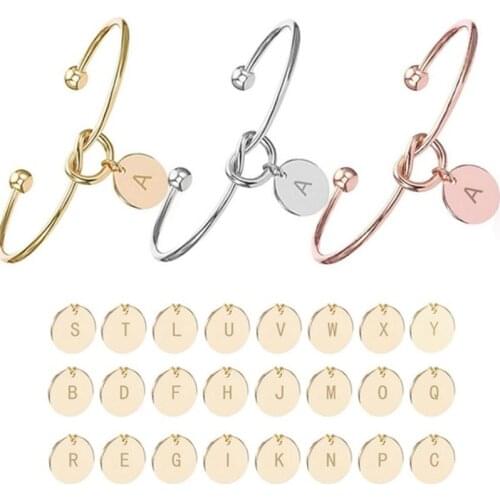 Knot Initial Bracelets Bangles A-Z 26 Letters Initial Charm Love Bangle for Women Jewelry Pulseiras Gift Wholesale