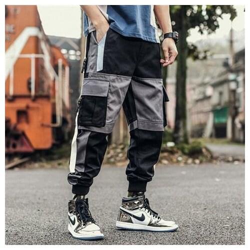 2021 Spring Cargo Pants Men Cotton Drawstring Many Pockets Joggers Trousers Purple Black Ankle Banded male Casual Pants