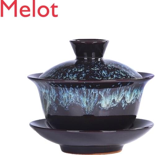 Flambe Jian Ware Sancai Gaiwan Tea Cup Large Porcelain Kung Fu Tea Set Tea Brewing Bowl Household