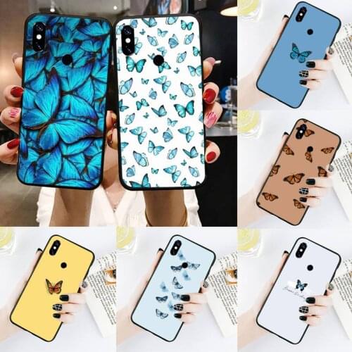 Cute butterfly blue Phone Case For Xiaomi Redmi Note 4 4x 5 6 7 8 pro S2 PLUS 6A PRO