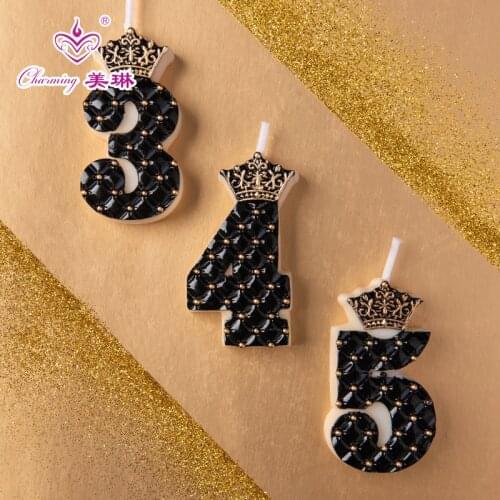 Black gold crown creative birthday digital candle net red party birthday cake decoration children scene