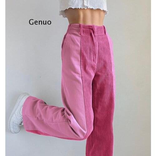 Y2K Brown Corduroy Pants Women Streetwear Vintage Harajuku Sweatpants High Waist Wide Leg Trouser Cotton