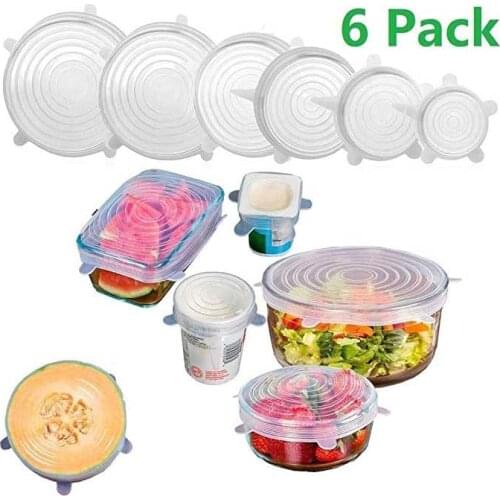 6pcs silicone stretch lid reusable airtight food packaging paper lid keeps fresh airtight lid cooking cookware tools