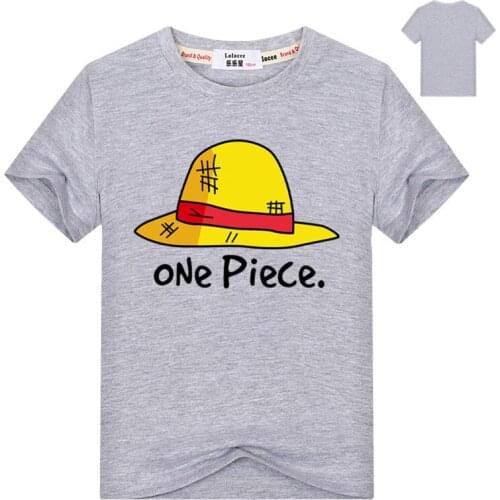 Summer Print Luffy Yellow Straw Hat One Piece T Shirt Kids 100% Cotton O-Neck Short Sleeve Tee Shirt Boys Summer Tops