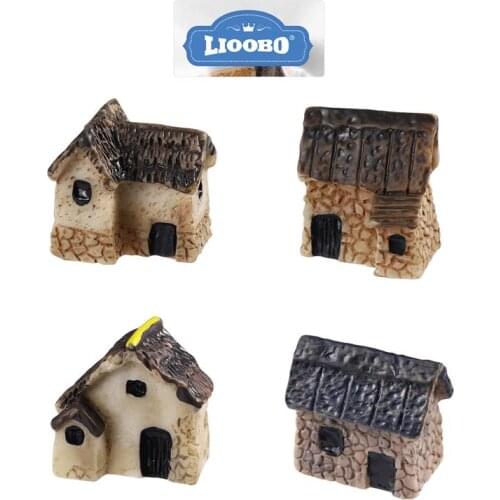 LIOOBO 4pcs Miniature Dollhouse Micro Landscape Resin Mini Village Fairy Garden House Decoration Set