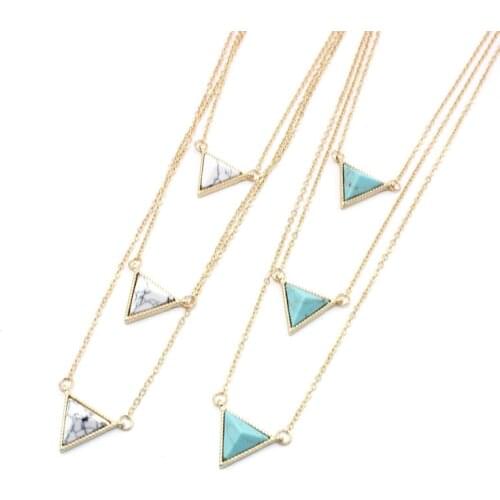 Multilayer Triangle Kallaite Howlite Natural Stone Pendant Short Gold Chain Necklaces Geometric Circle Accessories Jewelry