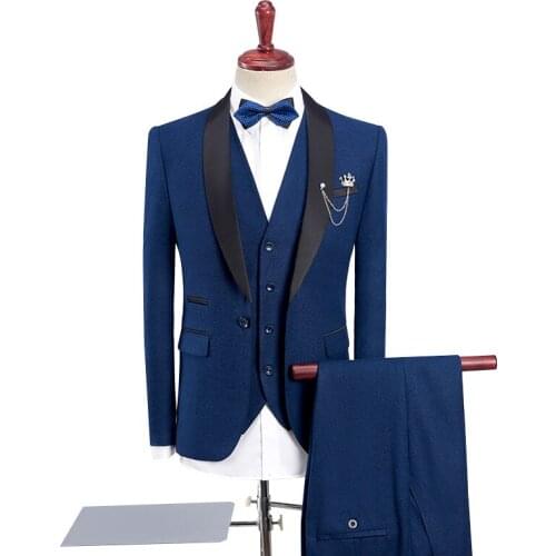 2021 New Mens Wedding Tuxedo Suits 3 Pieces with Pants Design Black Shawl Lapel Slim Fit Burgundy Blue Suit Men