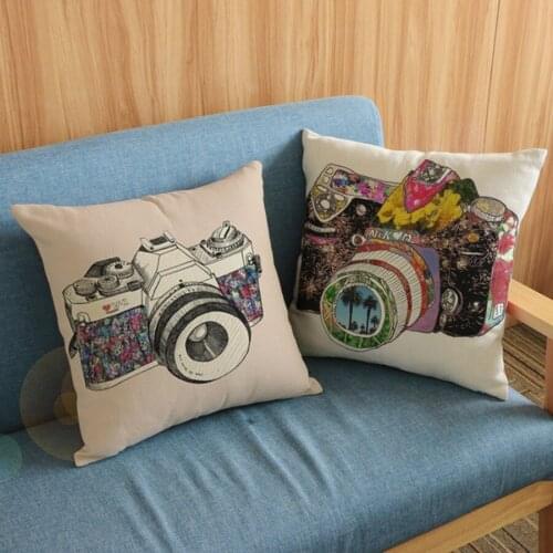 Vintage Colorful Camera Printed Cushion Throw Pillows Cotton Linen Home Decoration Car Sofa Chair Pillowcase 45*45cm