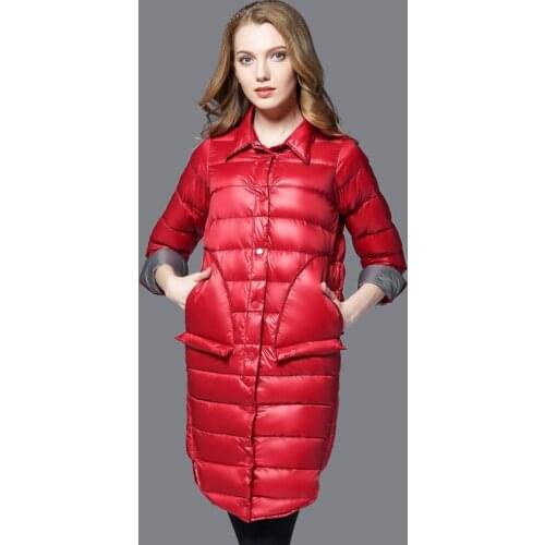 New Autumn Winter Elegant Long Down Coat Women Ultra Light 90% White Duck Down Jackets Sides Open Fork Windproof Outwears Mw420