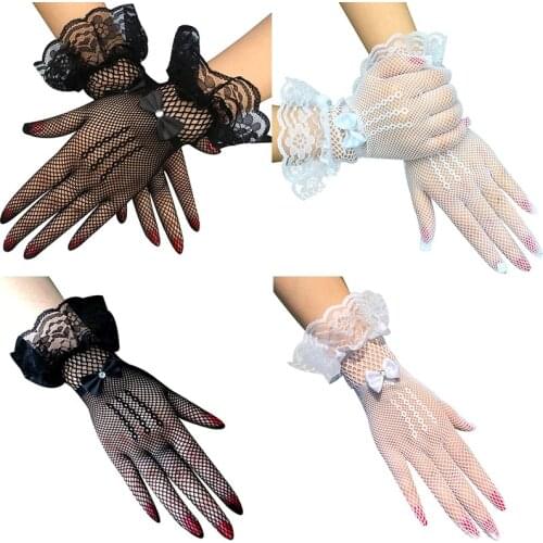 1Pair Grace Summer Women Lae Mesh Short Gloves Stretchy Lace Driving Gloves Outdoor Driving Cycling Gloves Full Finger