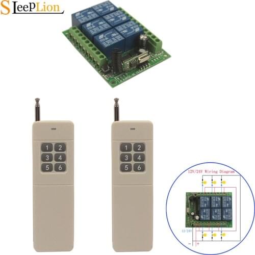 Sleeplion 300M Long Distance 24V/12V 6 Channel Wireless Control Relay Switch Remote System Transmitter Receiver Board Module