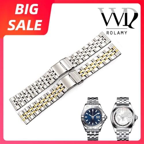 Rolamy 22 24mm High Qualtiy Luxury Silver Two Tone Gold Stainless Steel Wrist Strap Watch Belt Watch Band Strap For Breitling