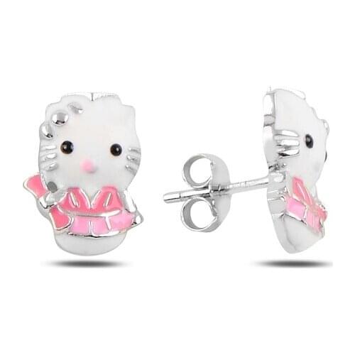 Silver 925 Sterling Kitty Cabochons Earrings