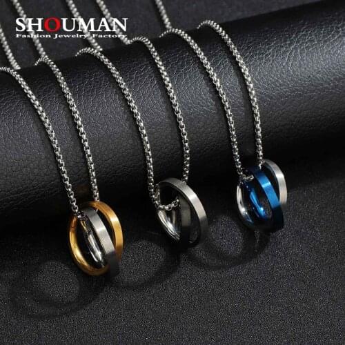 SHOUMAN Geometry Interlocking Circle Male Pendant Necklacefor Men Stainless Steel Trendy Geometric Stacking Streetwear Necklace