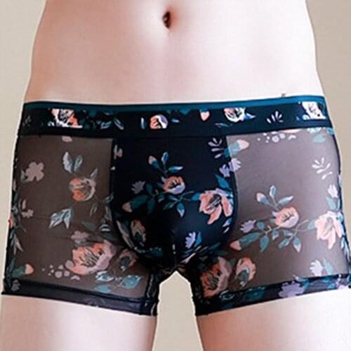 Sheer Flower Boxer Mens Underpants Boxers Sexy Breathable Panties Short Underwear Briefs Bikini Swimming Trunks Boy Sissy