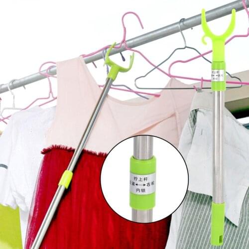 Clothes Fork Green Stainless Steel Home Furnishing Tool Retractable Coat Hanger Clotheshorse Clothesline Pole Sturdy Practical
