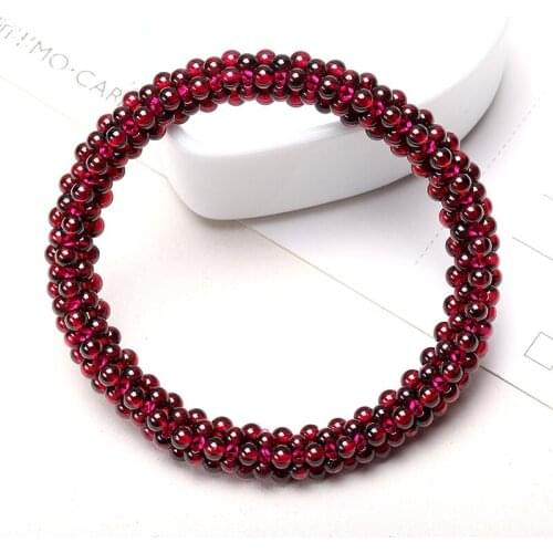 Wine garnet multi Circle Bracelet Natural Garnet Stone Beads Bracelet Weave Elastic Bracelet Jewelry for women 7 Inches