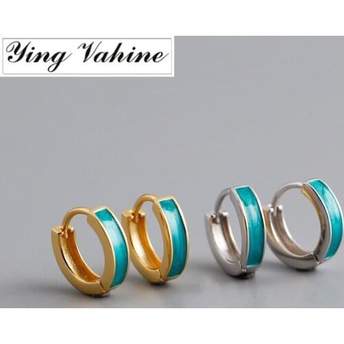 Ying Vahine 100% 925 Sterling Silver Small Green Circle Stud Earrings for Women