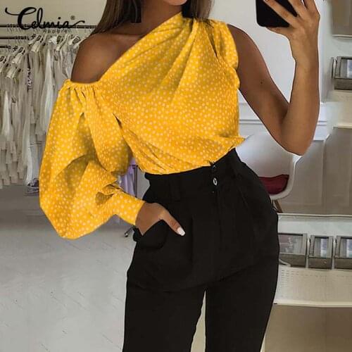 Top Fashion Celmia Women Sexy One Shoulder Blouse 2021 Summer Lantern Sleeve Floral Print Tunic Casual Plus Size Streetwear 5XL