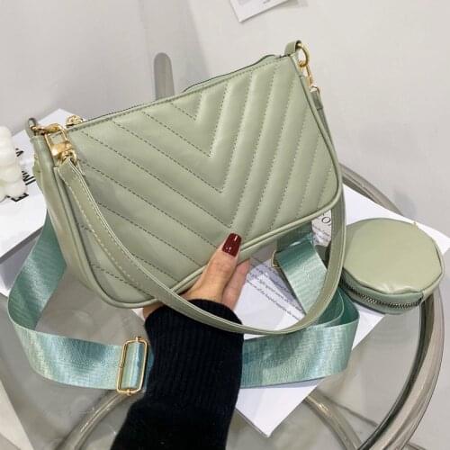 High-quality Underarm Handbags 2021New Wide Shoulder Strap 2-piece Female Bag Rhombus Single Shoulder Messenger Three-in-one Bag