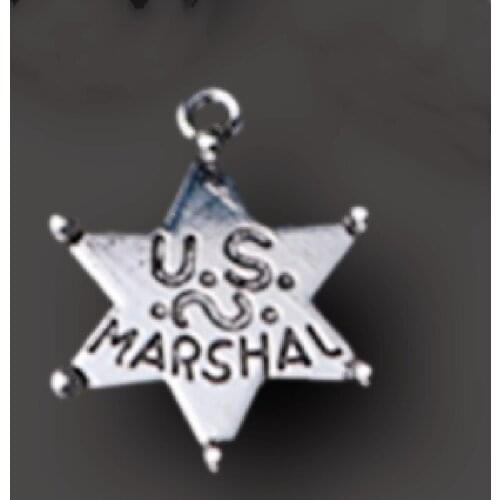 8pcs Silver Color U.S Marshal Badge Six-Pointed Star Pendant Necklace Earring Metal Accessories DIY Charms Jewelry Carfts Making