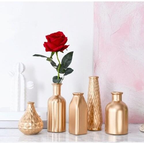 Gold Flower Vase Home Decoration Accessories Modern Living Room Bedroom Office Glass Vase Wedding Decoration Table Centerpieces