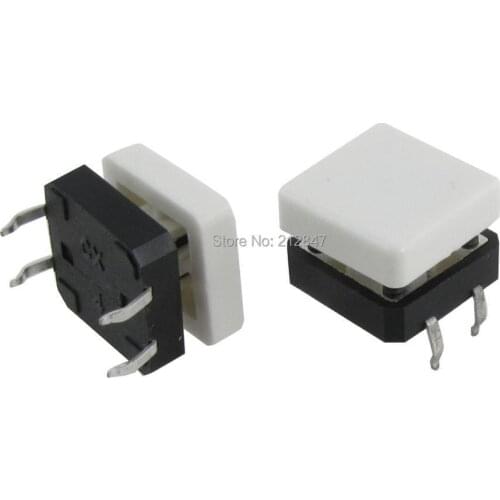 10pcs White Square Cap Momentary Tactile Tact Push Button Switch 12 x 12mm x 7.3mm