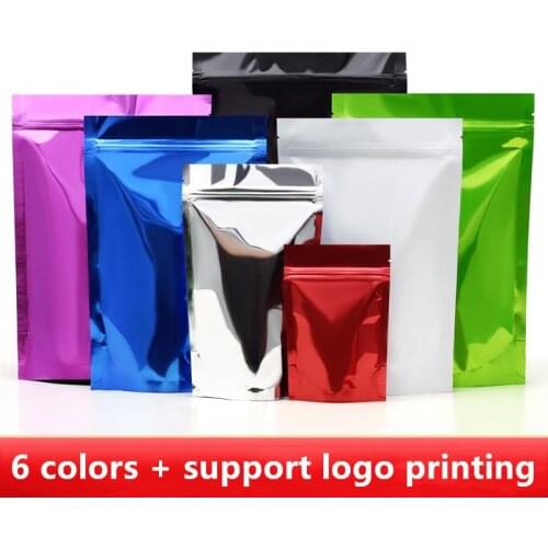 Wholesale 100pcs Glossy Color Stand up Aluminum Foil Zip-Lock Shinny Party Snack Biscuits Food Ground Coffee Heat Sealing Bags
