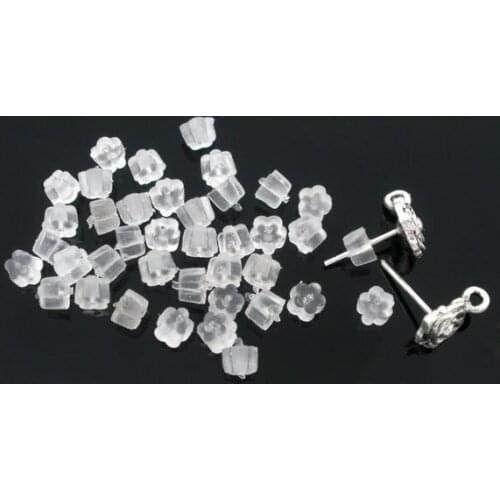 1000Pcs Clear Flower Rubber Back Earrings Stoppers Jewelry Making Charms Findings 4x4mm