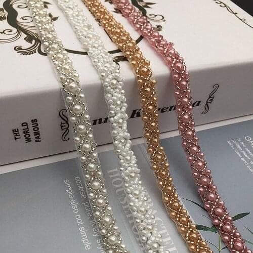 4M Ivory Pearl Beaded Lace Trim Embroidery Organza Ribbon Clothes Decoration Wedding Dress Collar Sleeve African Lace Applique