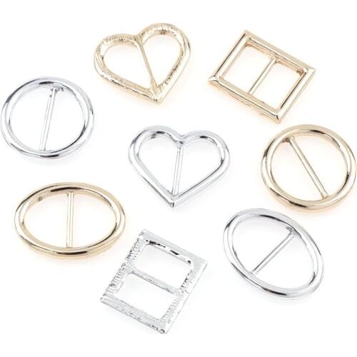 10pc Metal Gold Sliver Color Heart Round Curved Tri Glide Slider Adjust Buckles Wider Style Backpack Strap Webbing Outdoor Bag P