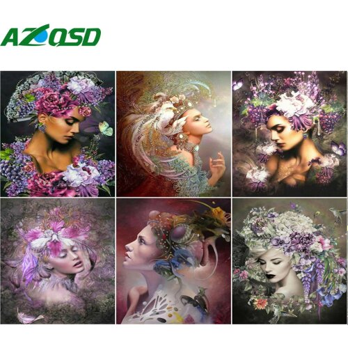 AZQSD Diamond Painting WomanMosaic Picture Of Rhinestones Diamond Embroidery Sale Portrait Home Decor Handmade Craft