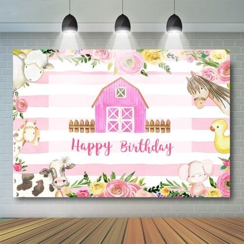 Farm Floral Birthday Backdrop Child Horse Farm Animals Photography Background Newborn Babyshower Cow Birthday Party Backdrops